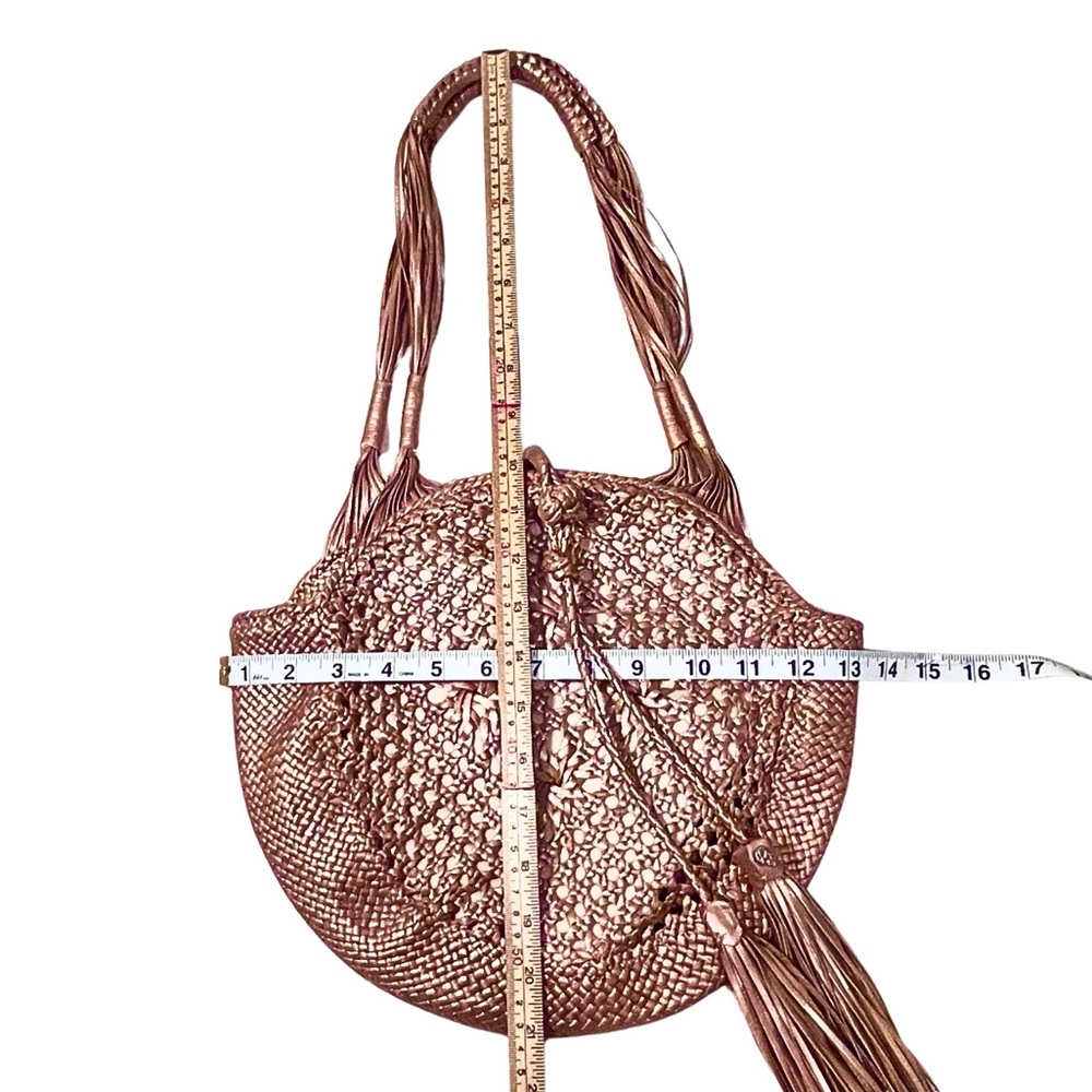 Helen Kaminski Real Leather Metallic Rose Gold Woven Shoulder Bag with Tassels - Picture 6 of 14